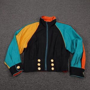 Vintage Bob Mackie Jacket Womens 12 Multicolor Silk Bomber Colorblock Retro 80s